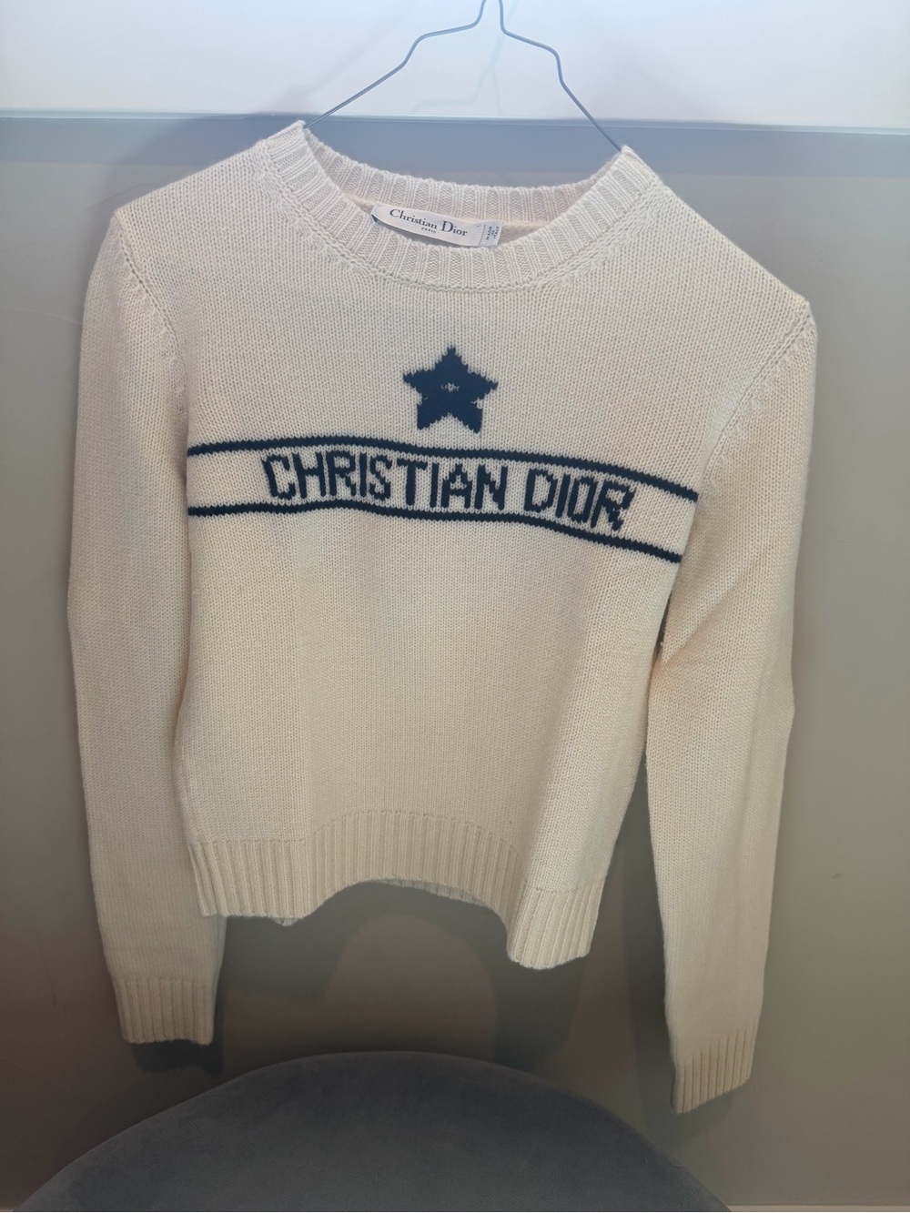 Dior Cream Sweater with Navy Logo Star